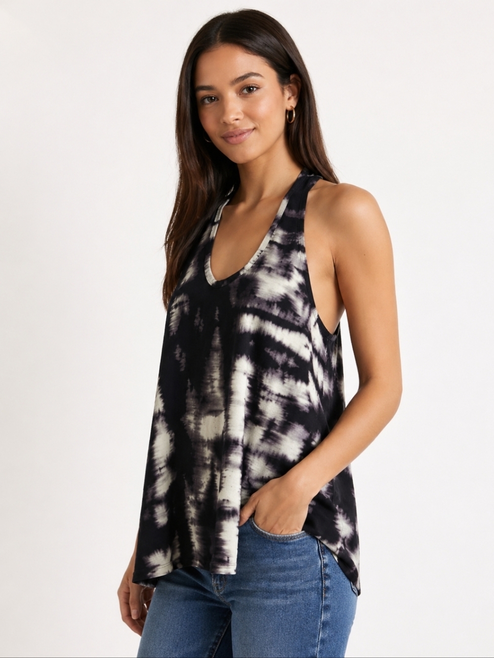 BCBG MAXAZRIA|  "Dana" Black Combo Silk Tank Top